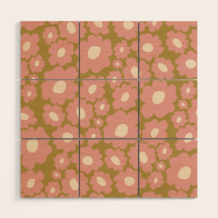 70âs Retro Floral  Wood Wall Art Gallery Image 1