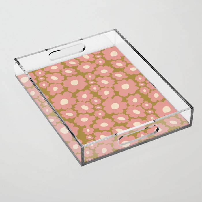 70âs Retro Floral  Acrylic Tray Gallery Image 1