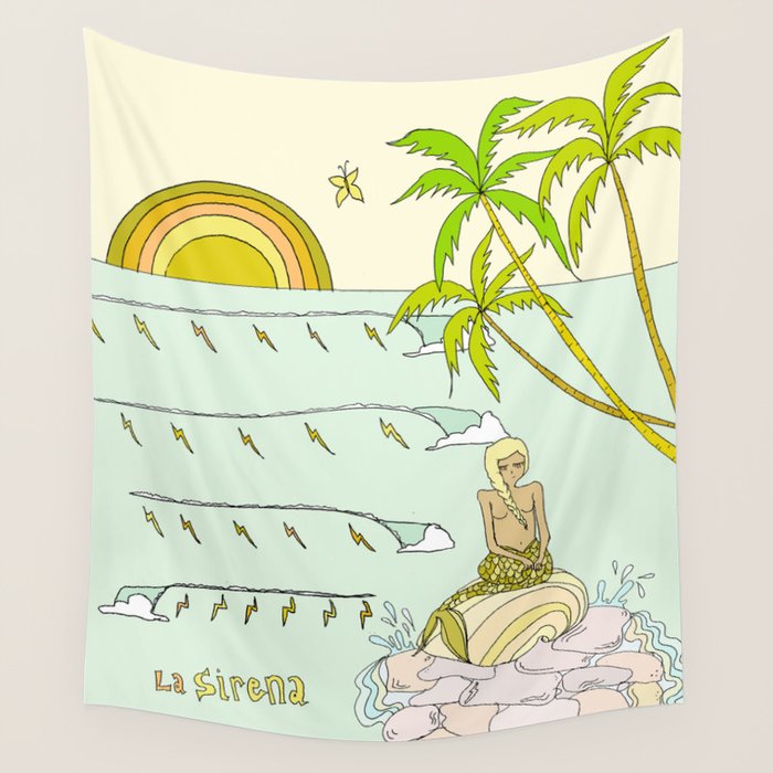 la sirena // mermaid of the sea costa rica // retro surf art by surfy birdy Wall Tapestry Gallery Image 4