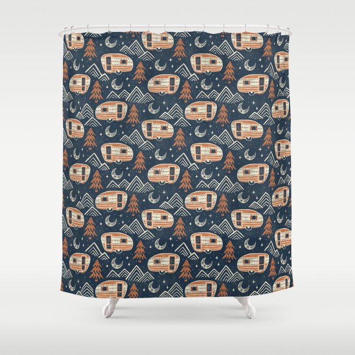 Little Camper - midnight and copper  Shower Curtain Gallery Image 1