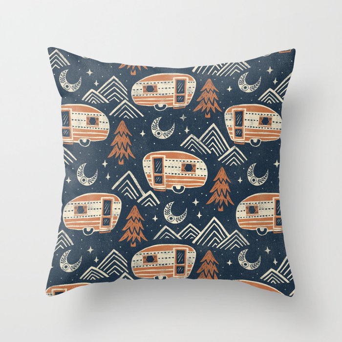 Little Camper - midnight and copper  Throw Pillow Gallery Image 1