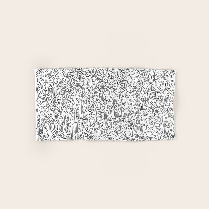 Graffiti Black and White Pattern Doodle Hand Designed Scan Bath Towel Gallery Image 1