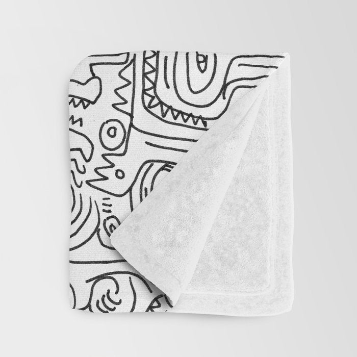 Graffiti Black and White Pattern Doodle Hand Designed Scan Throw Blanket Gallery Image 3