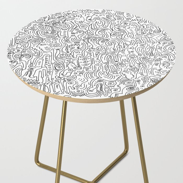 Graffiti Black and White Pattern Doodle Hand Designed Scan Side Table Gallery Image 2