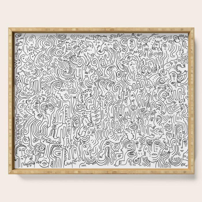 Graffiti Black and White Pattern Doodle Hand Designed Scan Serving Tray Gallery Image 1