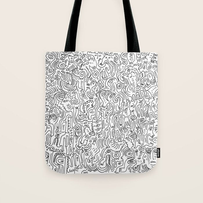 Graffiti Black and White Pattern Doodle Hand Designed Scan Tote Bag Gallery Image 1