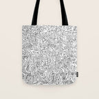 Graffiti Black and White Pattern Doodle Hand Designed Scan Tote Bag Gallery Image 1