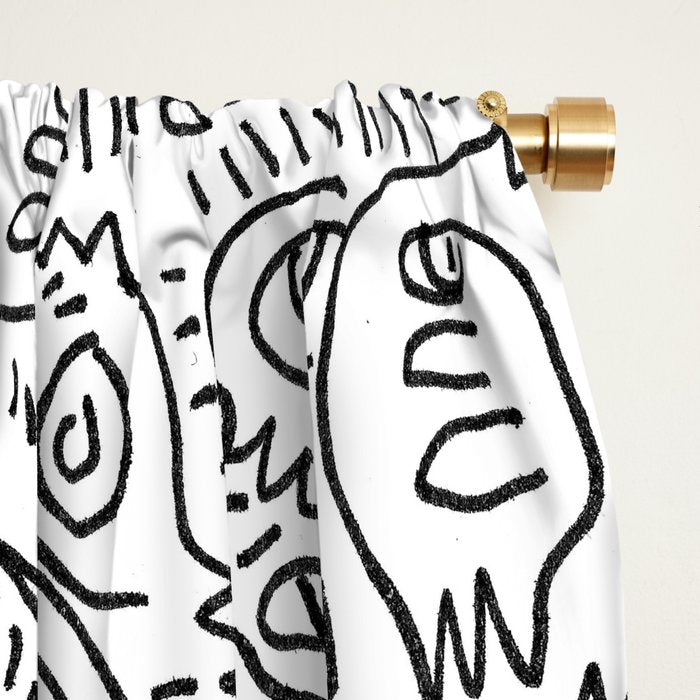 Graffiti Black and White Pattern Doodle Hand Designed Scan Window Curtain Gallery Image 2
