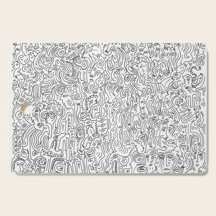 Graffiti Black and White Pattern Doodle Hand Designed Scan Cutting Board Gallery Image 1