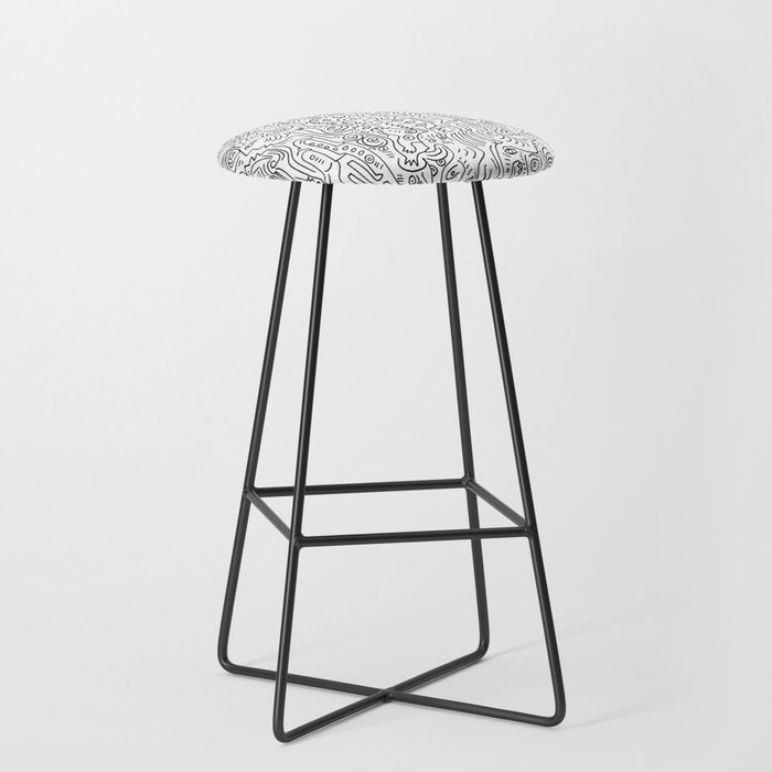 Graffiti Black and White Pattern Doodle Hand Designed Scan Stool Gallery Image 1