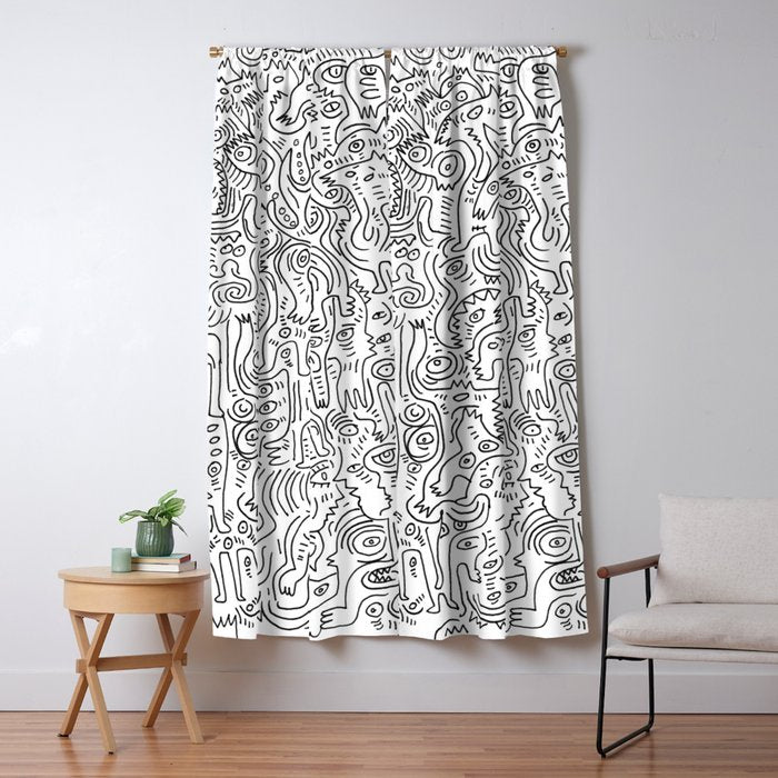 Graffiti Black and White Pattern Doodle Hand Designed Scan Window Curtain Gallery Image 5