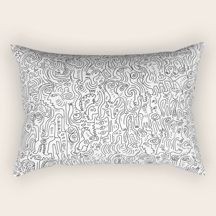 Graffiti Black and White Pattern Doodle Hand Designed Scan Rectangular Pillow Gallery Image 1