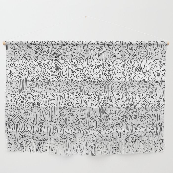 Graffiti Black and White Pattern Doodle Hand Designed Scan Wall Hanging Gallery Image 1