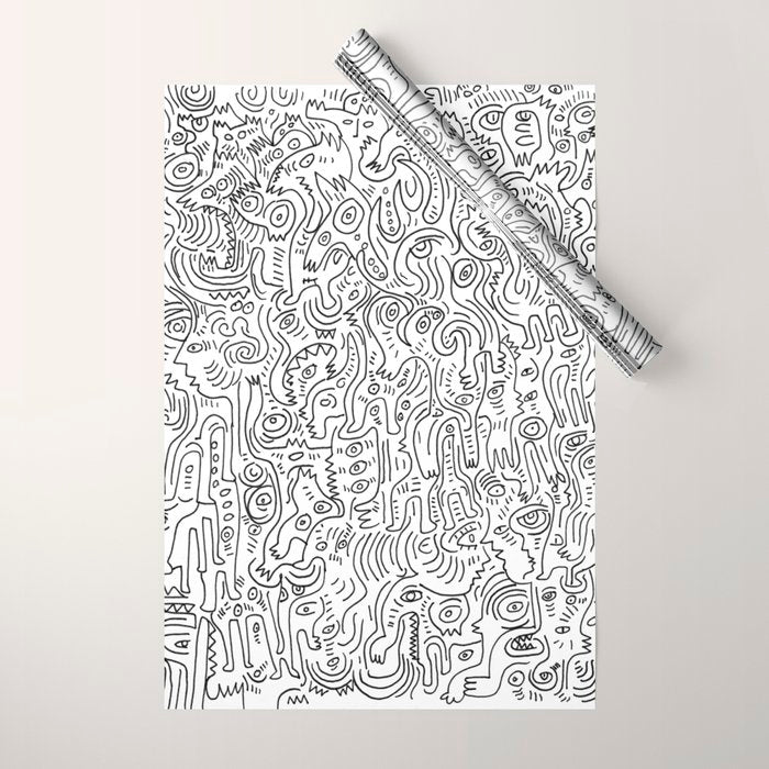 Graffiti Black and White Pattern Doodle Hand Designed Scan Wrapping Paper Gallery Image 1