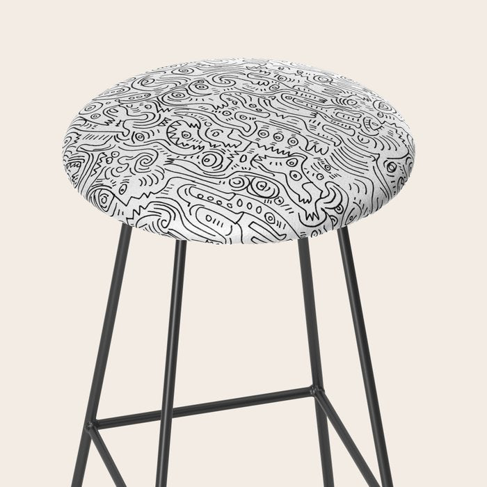 Graffiti Black and White Pattern Doodle Hand Designed Scan Stool Gallery Image 2