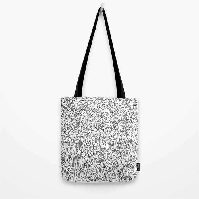 Graffiti Black and White Pattern Doodle Hand Designed Scan Tote Bag Gallery Image 2