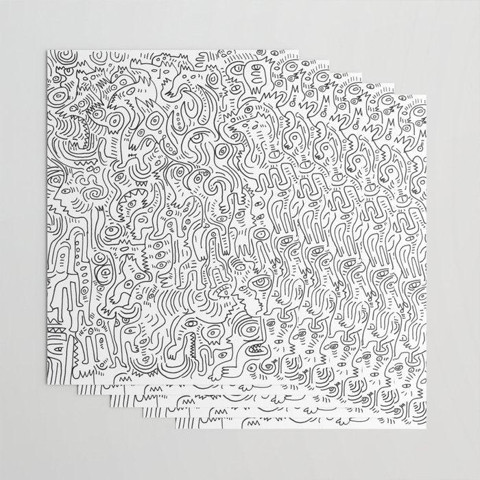 Graffiti Black and White Pattern Doodle Hand Designed Scan Wrapping Paper Gallery Image 3