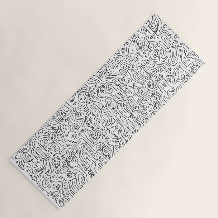 Graffiti Black and White Pattern Doodle Hand Designed Scan Yoga Mat Gallery Image 1