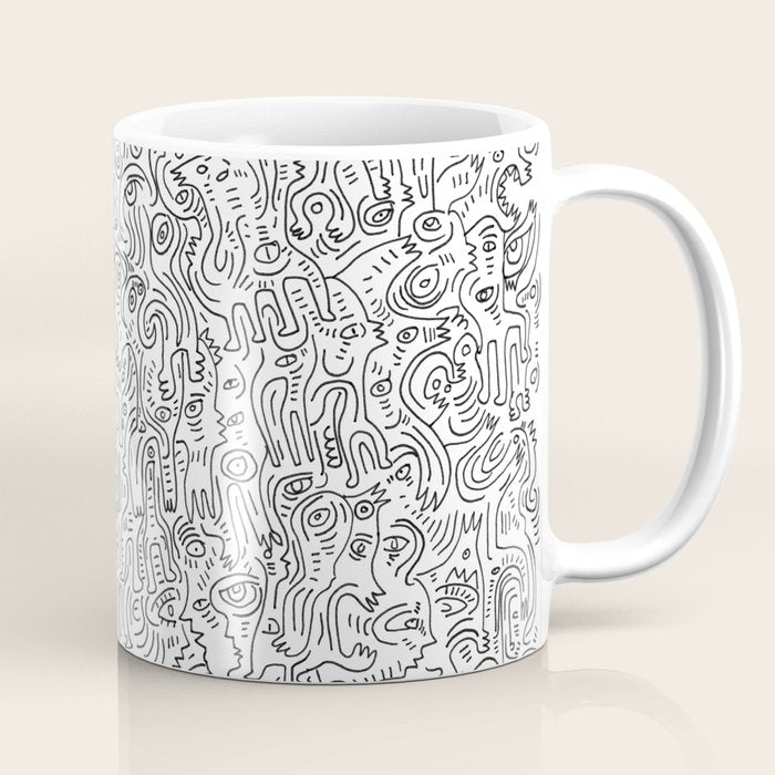 Graffiti Black and White Pattern Doodle Hand Designed Scan Coffee Mug Gallery Image 1