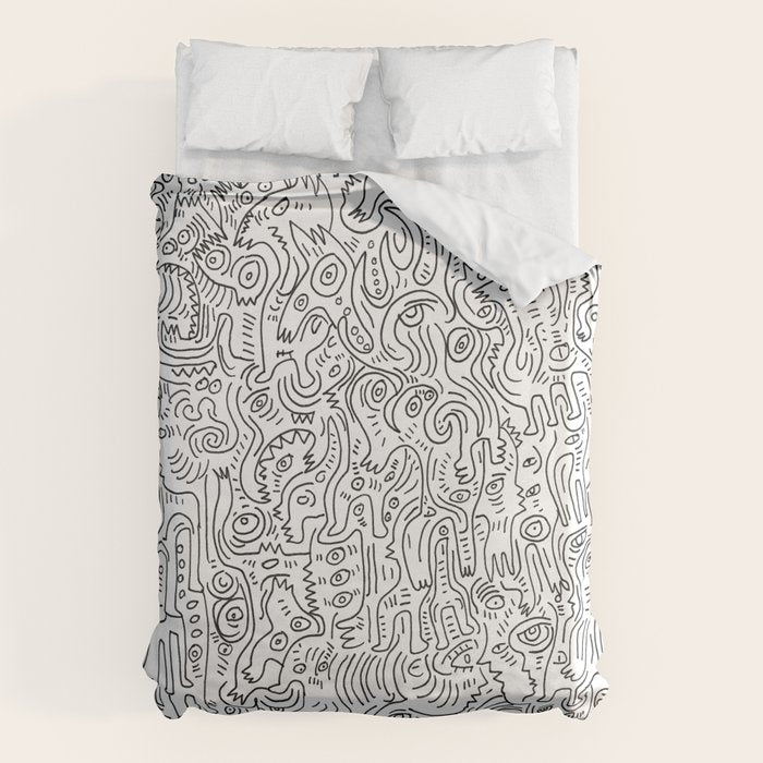 Graffiti Black and White Pattern Doodle Hand Designed Scan Duvet Cover Gallery Image 1