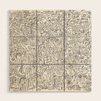 Graffiti Black and White Pattern Doodle Hand Designed Scan Wood Wall Art Gallery Image 1