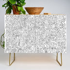 Graffiti Black and White Pattern Doodle Hand Designed Scan Credenza Gallery Image 1