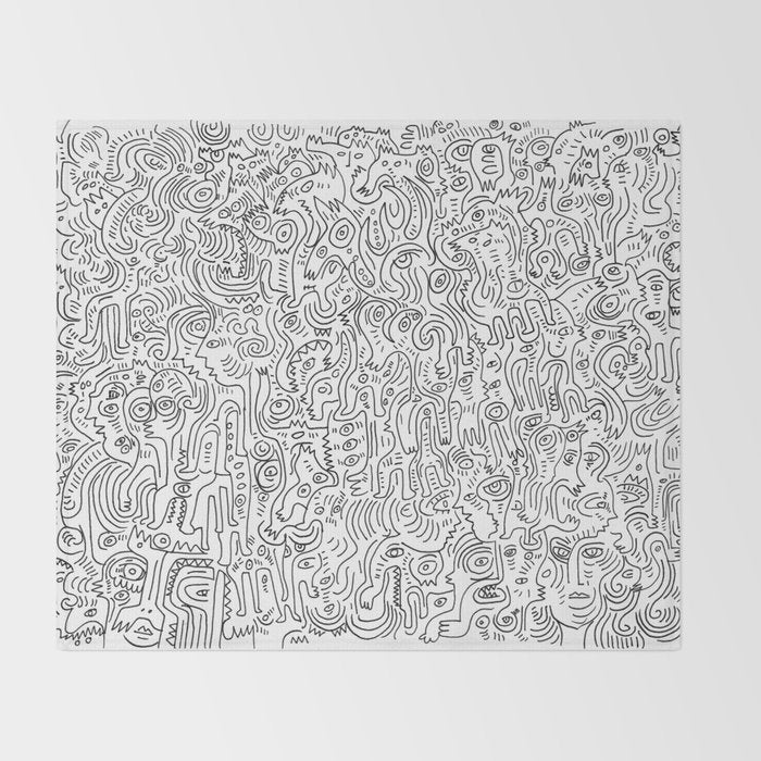 Graffiti Black and White Pattern Doodle Hand Designed Scan Throw Blanket Gallery Image 2