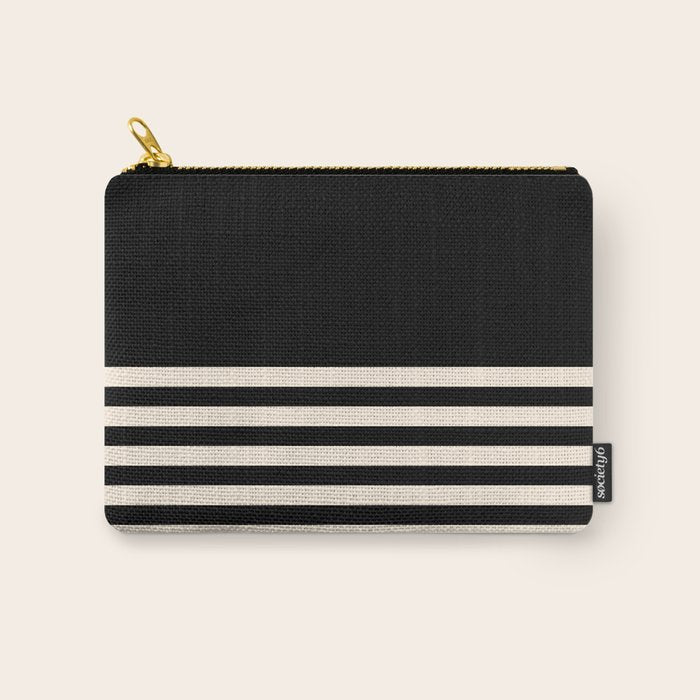 Thin Cuff Stripes Minimalist Pattern in Black and Almond Cream Carry All Pouch Gallery Image 1
