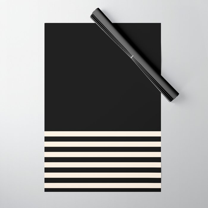 Thin Cuff Stripes Minimalist Pattern in Black and Almond Cream Wrapping Paper Gallery Image 1