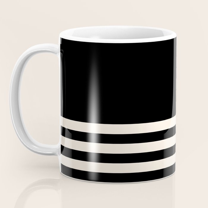 Thin Cuff Stripes Minimalist Pattern in Black and Almond Cream Coffee Mug Gallery Image 3