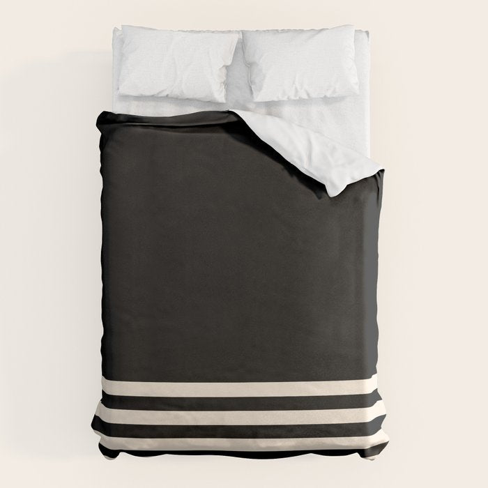 Thin Cuff Stripes Minimalist Pattern in Black and Almond Cream Duvet Cover Gallery Image 6