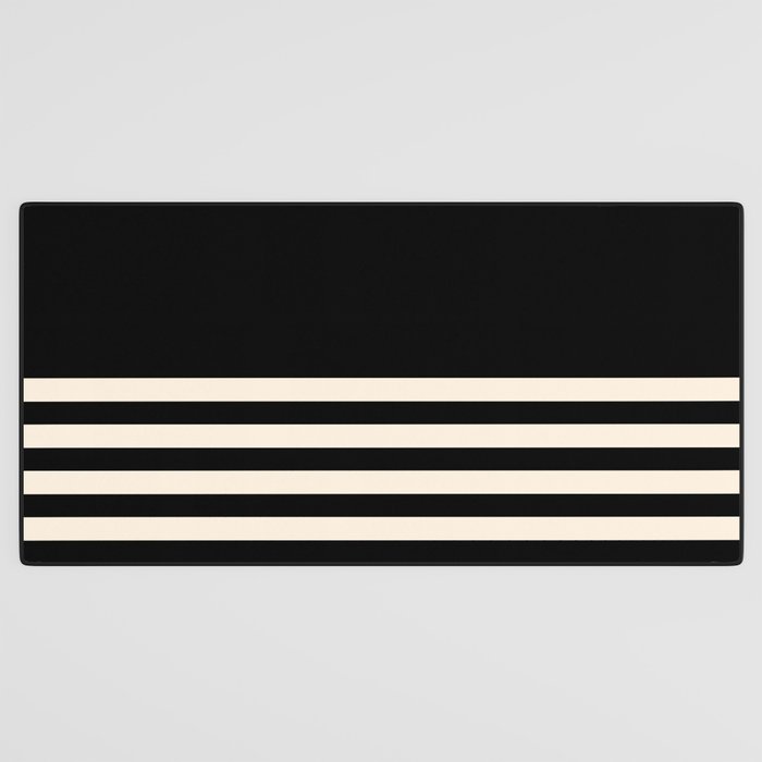 Thin Cuff Stripes Minimalist Pattern in Black and Almond Cream Desk Mat Gallery Image 3