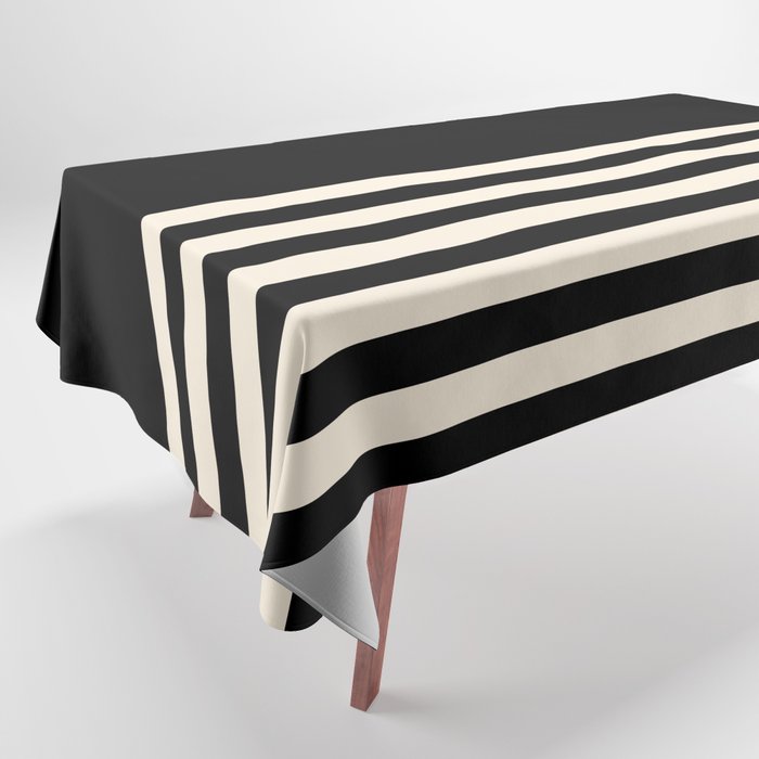 Thin Cuff Stripes Minimalist Pattern in Black and Almond Cream Tablecloth Gallery Image 1