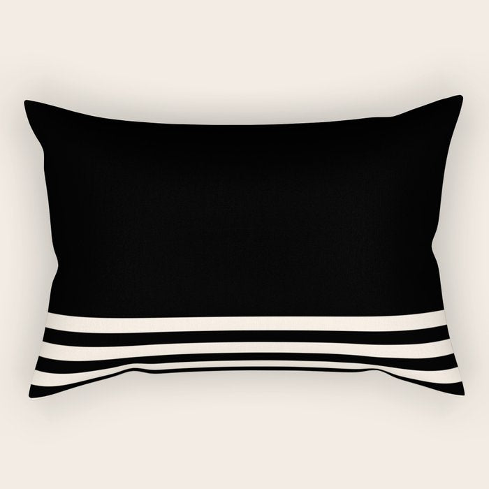 Thin Cuff Stripes Minimalist Pattern in Black and Almond Cream Rectangular Pillow Gallery Image 2