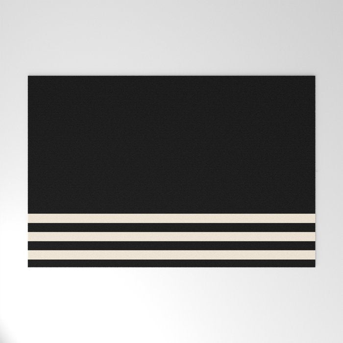Thin Cuff Stripes Minimalist Pattern in Black and Almond Cream Welcome Mat Gallery Image 1