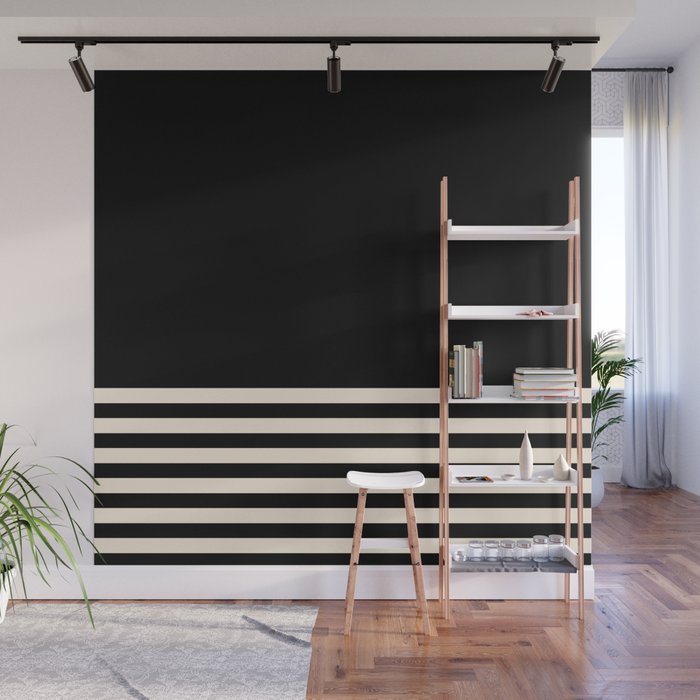 Thin Cuff Stripes Minimalist Pattern in Black and Almond Cream Wall Mural Gallery Image 1