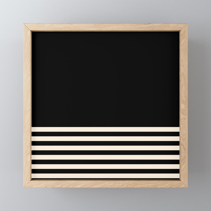 Thin Cuff Stripes Minimalist Pattern in Black and Almond Cream Mini Art Print Gallery Image 1