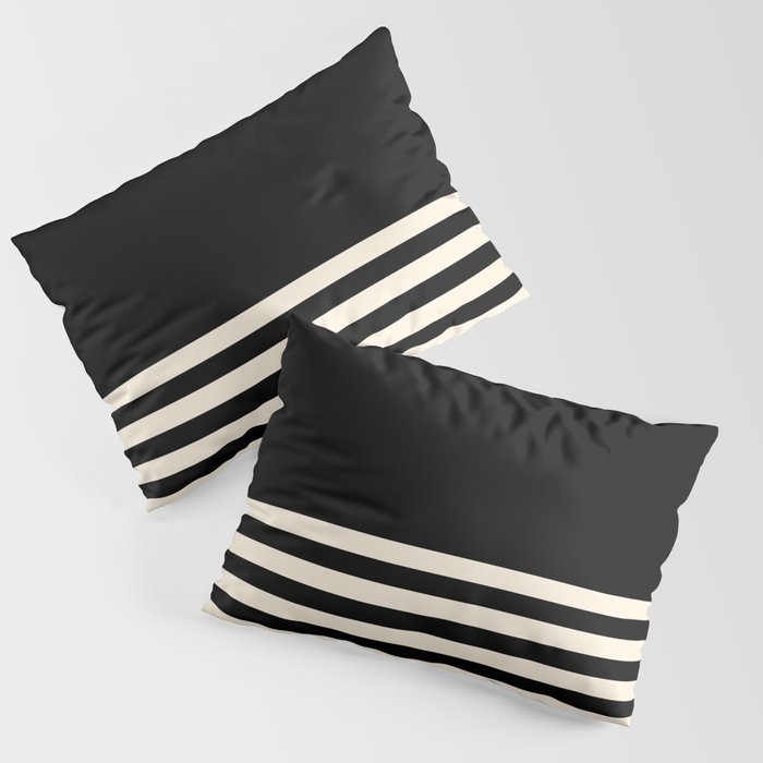 Thin Cuff Stripes Minimalist Pattern in Black and Almond Cream Pillow Sham Gallery Image 1