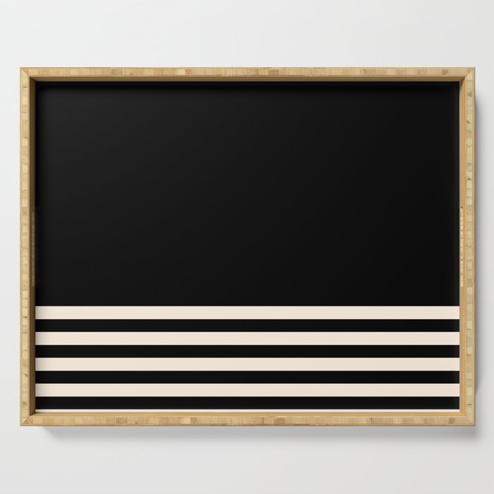 Thin Cuff Stripes Minimalist Pattern in Black and Almond Cream Serving Tray Gallery Image 1