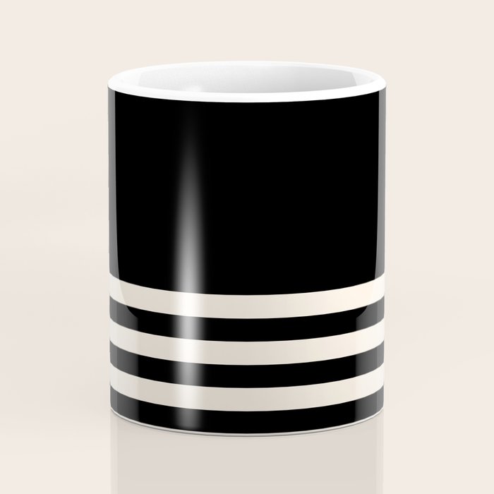 Thin Cuff Stripes Minimalist Pattern in Black and Almond Cream Coffee Mug Gallery Image 4