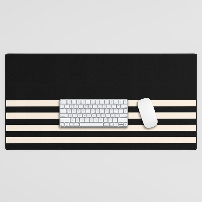 Thin Cuff Stripes Minimalist Pattern in Black and Almond Cream Desk Mat Gallery Image 1