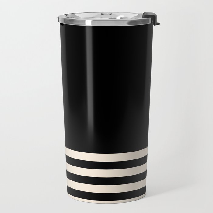 Thin Cuff Stripes Minimalist Pattern in Black and Almond Cream Travel Mug Gallery Image 2