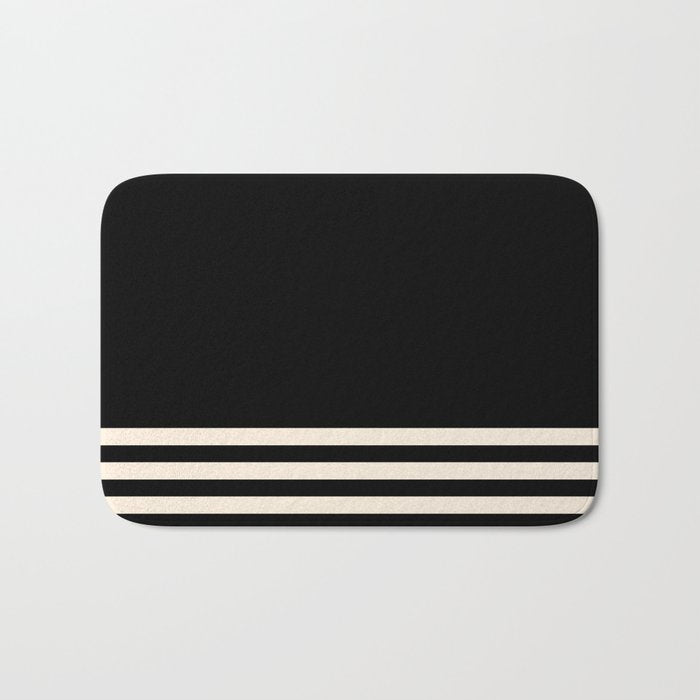 Thin Cuff Stripes Minimalist Pattern in Black and Almond Cream Bath Mat Gallery Image 1