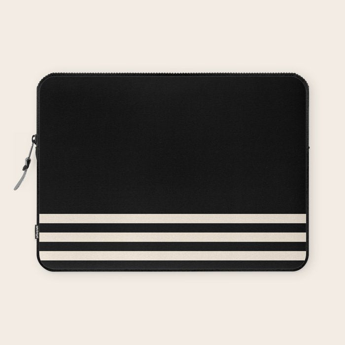 Thin Cuff Stripes Minimalist Pattern in Black and Almond Cream Laptop Sleeve Gallery Image 1