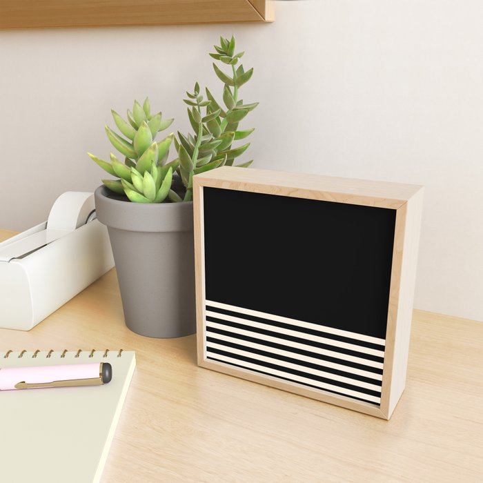 Thin Cuff Stripes Minimalist Pattern in Black and Almond Cream Mini Art Print Gallery Image 2