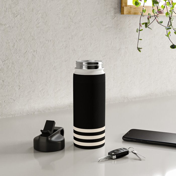 Thin Cuff Stripes Minimalist Pattern in Black and Almond Cream Water Bottle Gallery Image 4