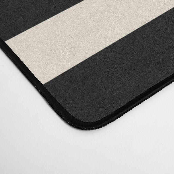 Thin Cuff Stripes Minimalist Pattern in Black and Almond Cream Desk Mat Gallery Image 4