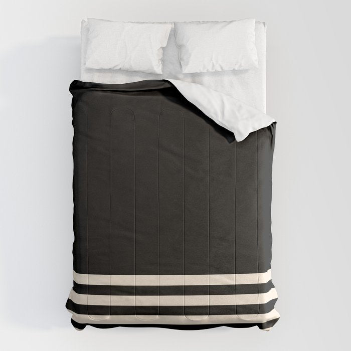 Thin Cuff Stripes Minimalist Pattern in Black and Almond Cream Comforter Gallery Image 1
