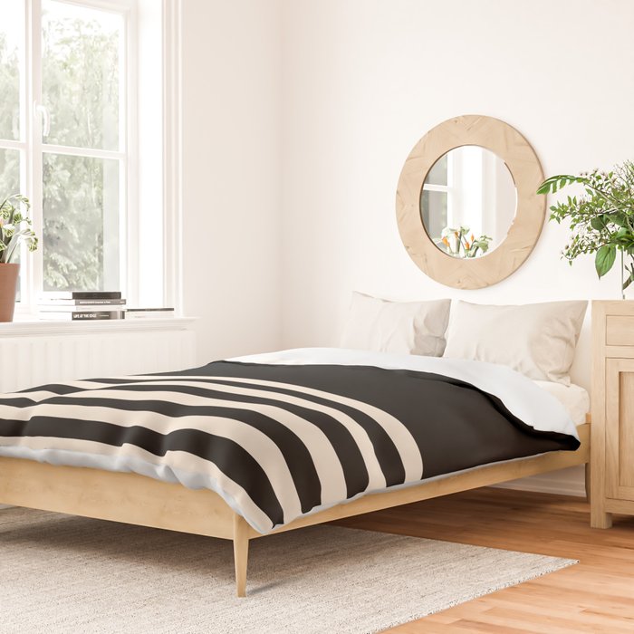 Thin Cuff Stripes Minimalist Pattern in Black and Almond Cream Duvet Cover Gallery Image 2