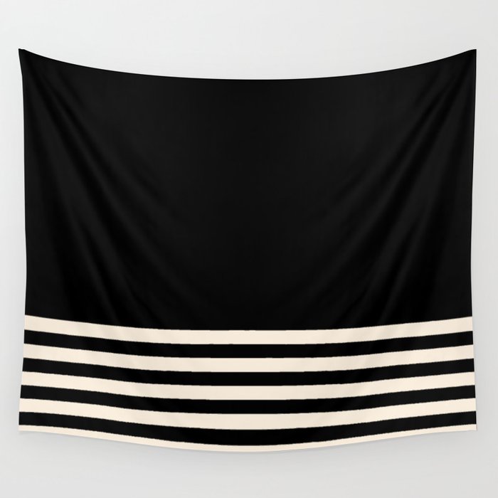 Thin Cuff Stripes Minimalist Pattern in Black and Almond Cream Wall Tapestry Gallery Image 4